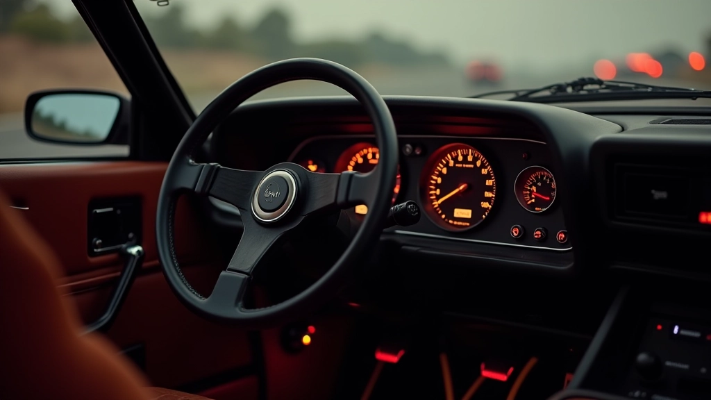 1980-ųjų automobilio vidaus dalies su analoginiais skaitytuvais ir modernios elektronikos pradžia, techninis komfortas