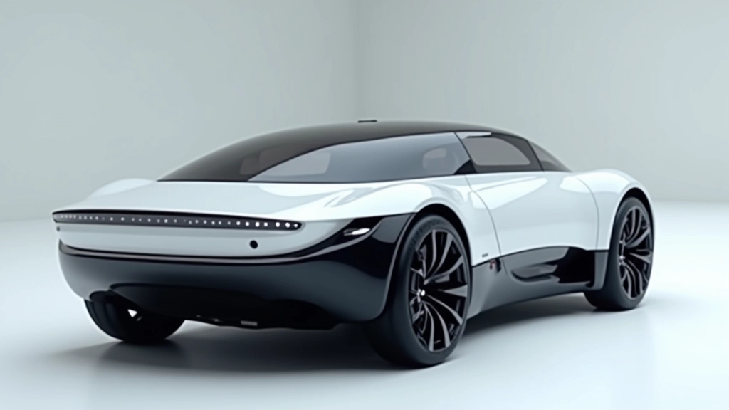 Šiuolaikinis automobilis su aerodinamišku kūnu ir energiniu pasukimo dizainu, minimalista ir efektyvumas